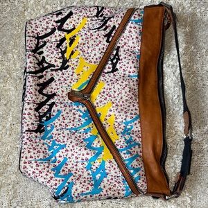 L.A.M.B. Ditsy Graffiti Hobo Handbag with floral canvas and leather trim Y2K